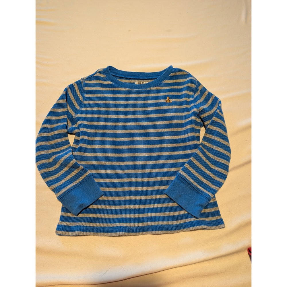 Baby Gap Boys Blue Gray Striped Waffle Knit Thermal Long Sleeve Shirt 5T Bear